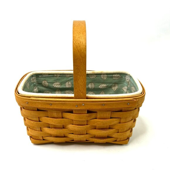 Vintage 1999 Longaberger Rectangular Basket w/ Handle Sage Leaf Liner Protector - Picture 1 of 7